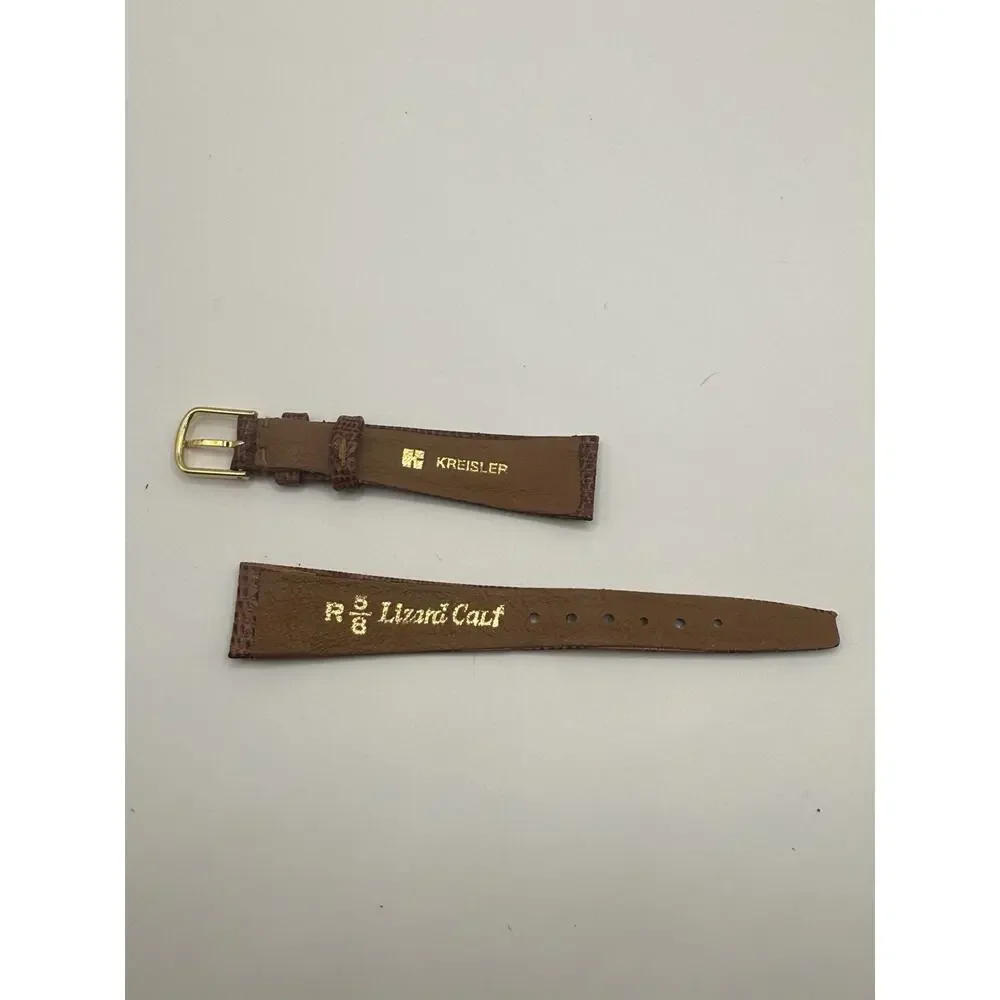16mm KREISLER Genuine Lizard Tan NOS Vintage Watch Band & Gold Buckle